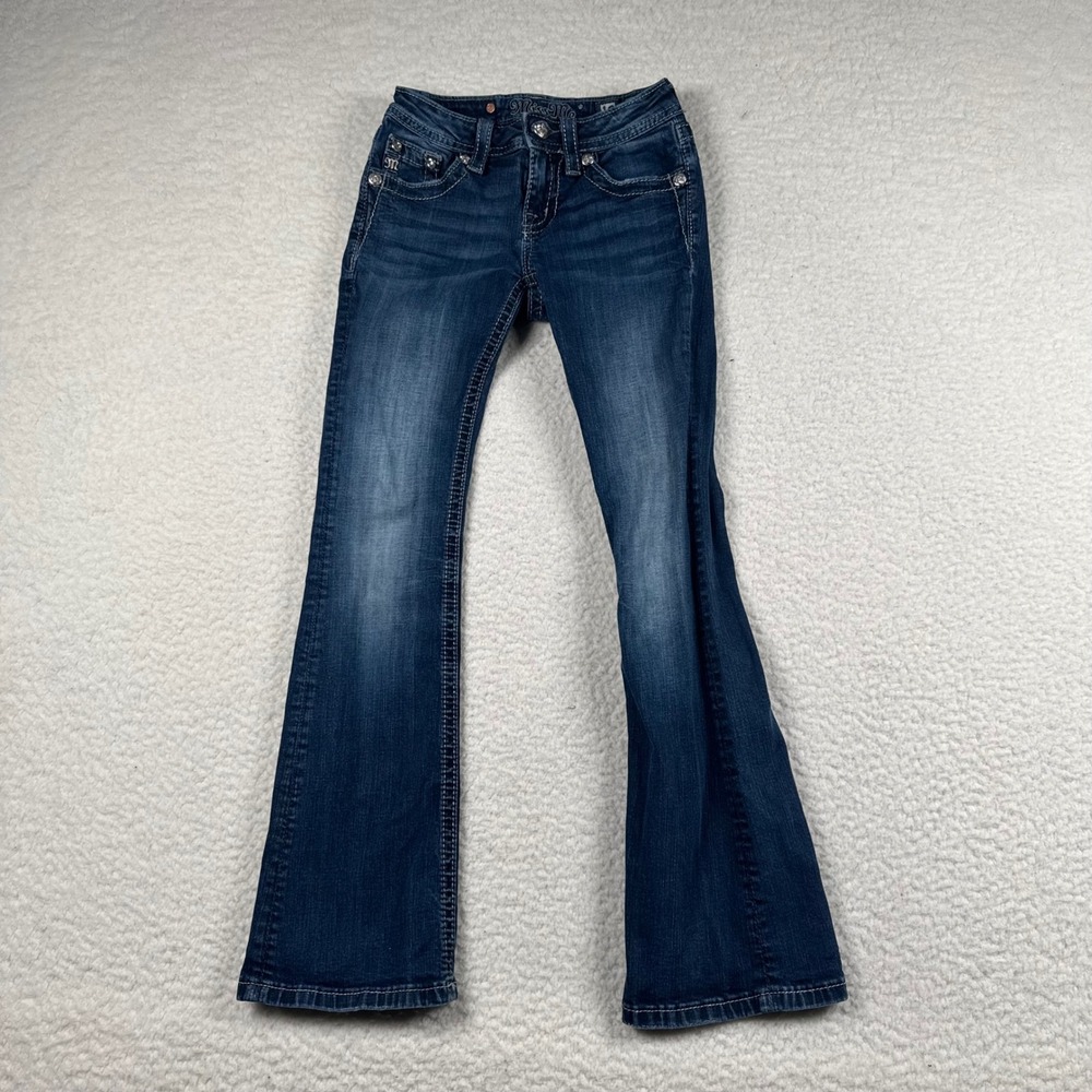 Miss Me Bootcut Jeans Girls KE8320B Boot Rhinestone Embellished 10 Dark Blue Y2K